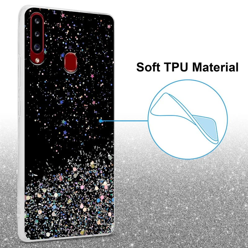 Cadorabo Hülle kompatibel mit Samsung Galaxy A20s Schutzhülle aus flexiblem TPU Silikon mit funkelnden Glitter