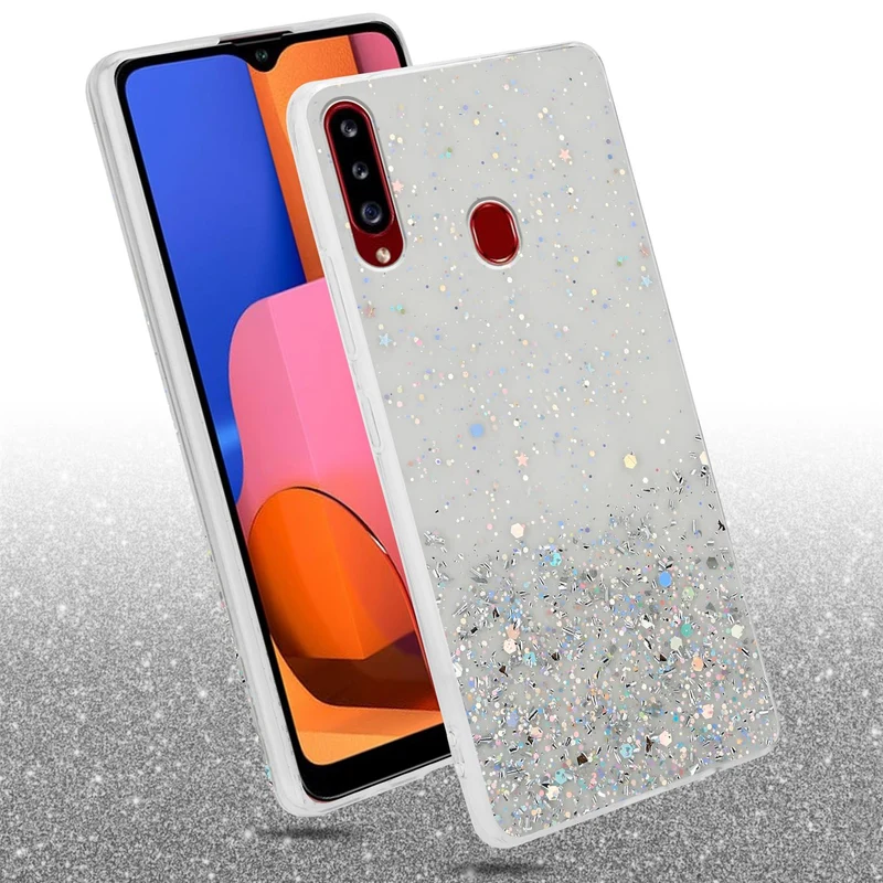 Cadorabo Hülle kompatibel mit Samsung Galaxy A20s Schutzhülle aus flexiblem TPU Silikon mit funkelnden Glitter
