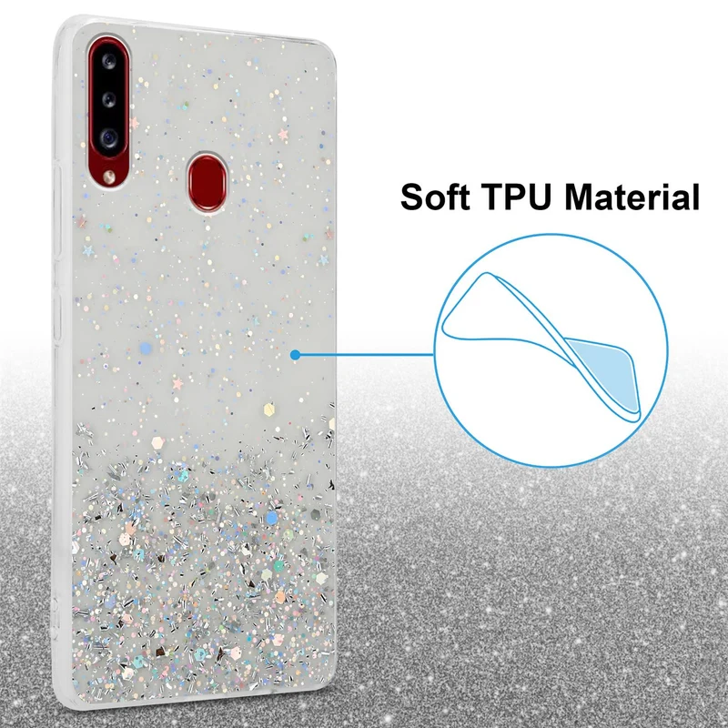 Cadorabo Hülle kompatibel mit Samsung Galaxy A20s Schutzhülle aus flexiblem TPU Silikon mit funkelnden Glitter