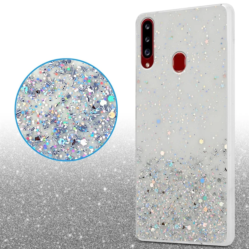 Cadorabo Hülle kompatibel mit Samsung Galaxy A20s Schutzhülle aus flexiblem TPU Silikon mit funkelnden Glitter