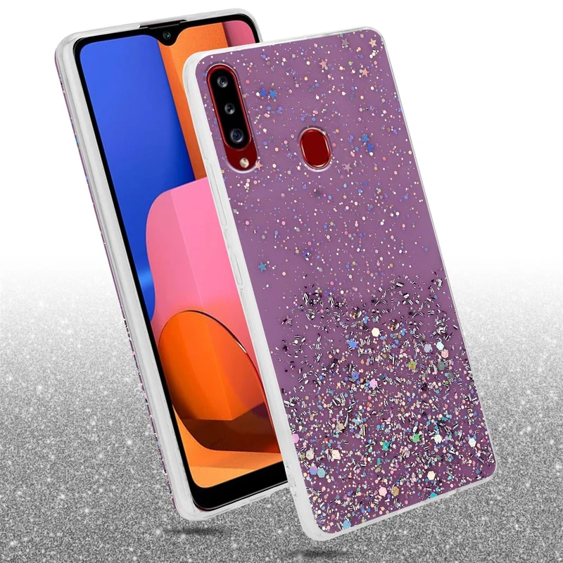 Cadorabo Hülle kompatibel mit Samsung Galaxy A20s Schutzhülle aus flexiblem TPU Silikon mit funkelnden Glitter