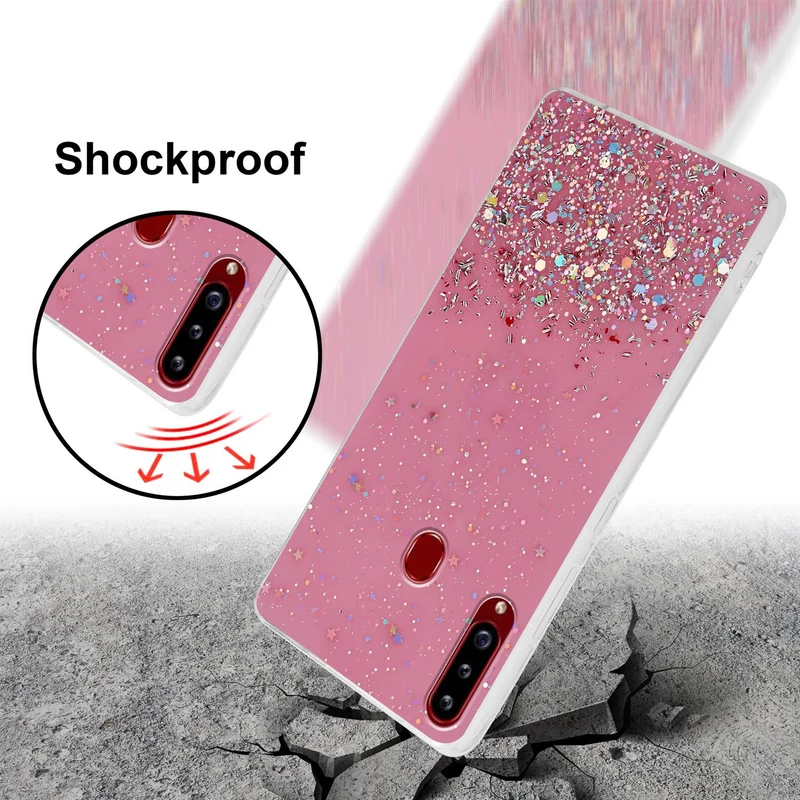 Cadorabo Hülle kompatibel mit Samsung Galaxy A20s Schutzhülle aus flexiblem TPU Silikon mit funkelnden Glitter