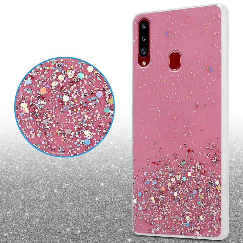 Cadorabo Hülle kompatibel mit Samsung Galaxy A20s Schutzhülle aus flexiblem TPU Silikon mit funkelnden Glitter