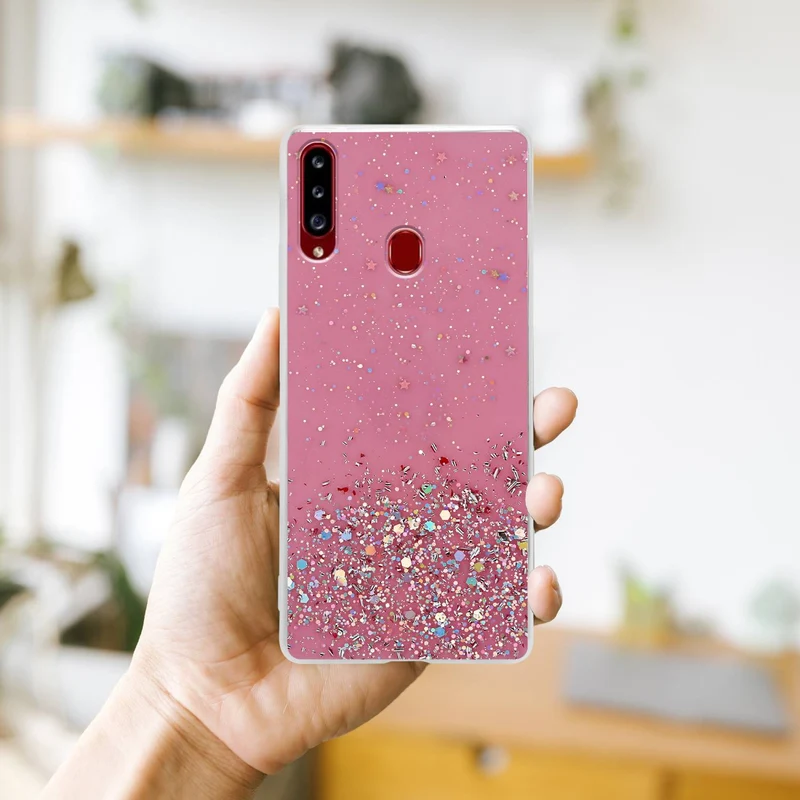 Cadorabo Hülle kompatibel mit Samsung Galaxy A20s Schutzhülle aus flexiblem TPU Silikon mit funkelnden Glitter