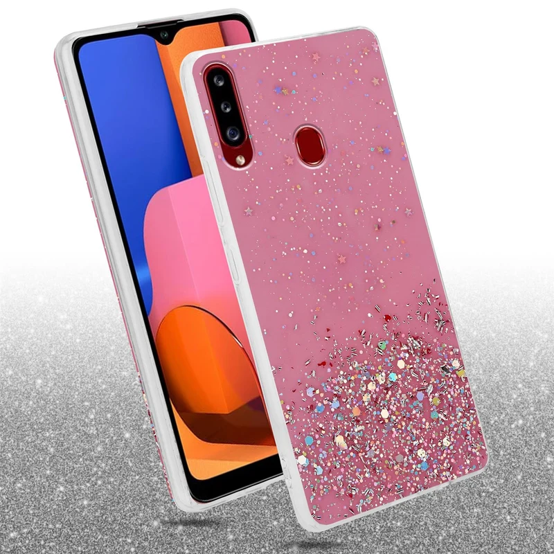 Cadorabo Hülle kompatibel mit Samsung Galaxy A20s Schutzhülle aus flexiblem TPU Silikon mit funkelnden Glitter