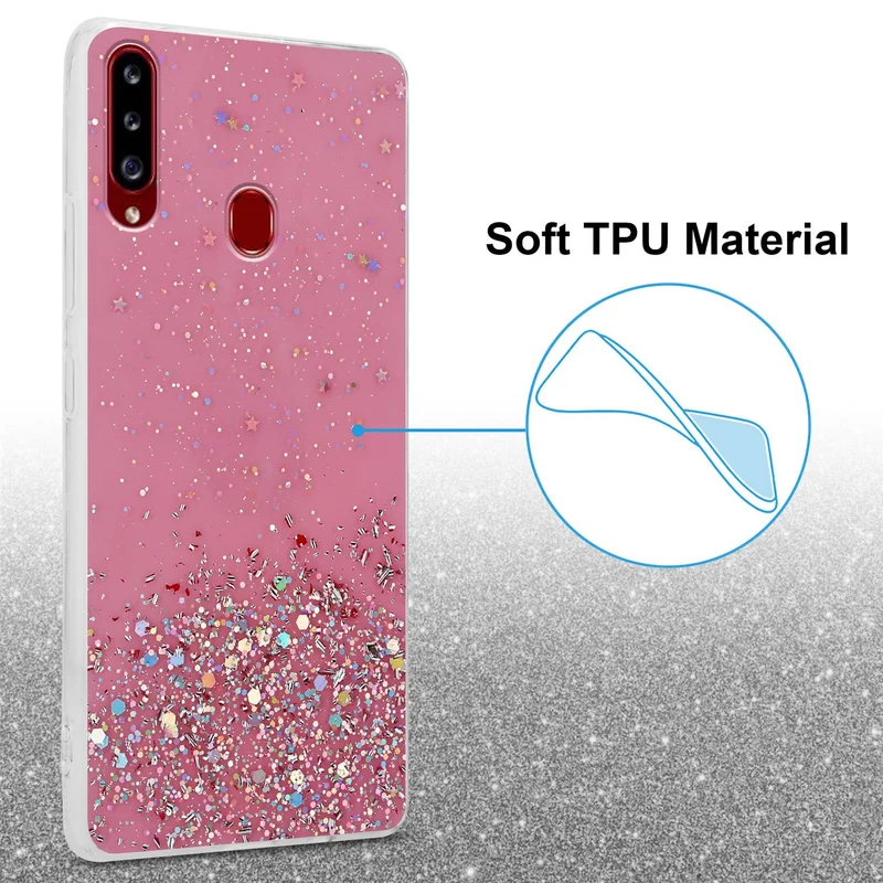 Cadorabo Hülle kompatibel mit Samsung Galaxy A20s Schutzhülle aus flexiblem TPU Silikon mit funkelnden Glitter