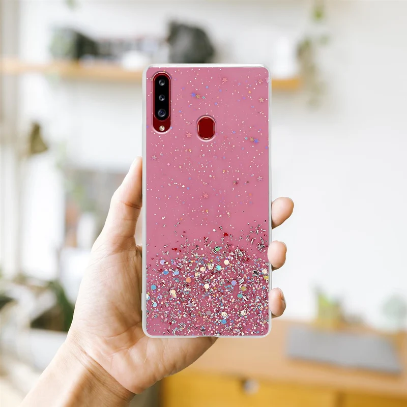 Cadorabo Hülle kompatibel mit Samsung Galaxy A20s Schutzhülle aus flexiblem TPU Silikon mit funkelnden Glitter