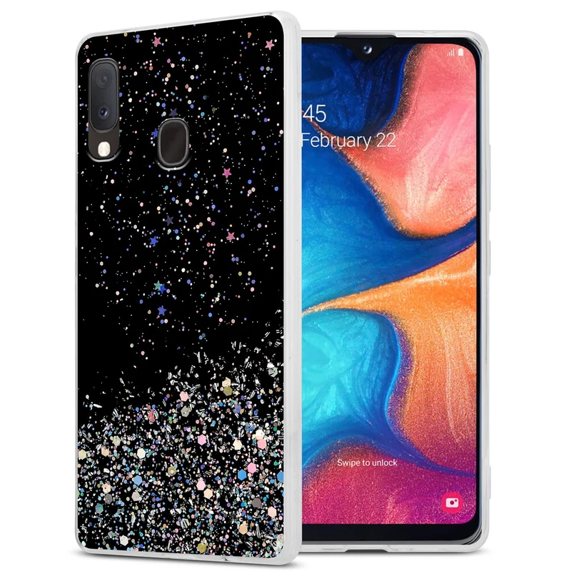 Cadorabo Hülle kompatibel mit Samsung Galaxy A10e / A20e Schutzhülle aus flexiblem TPU Silikon mit funkelnden Glitter