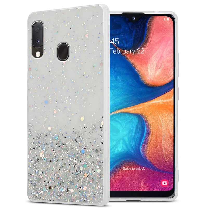 Cadorabo Hülle kompatibel mit Samsung Galaxy A10e / A20e Schutzhülle aus flexiblem TPU Silikon mit funkelnden Glitter