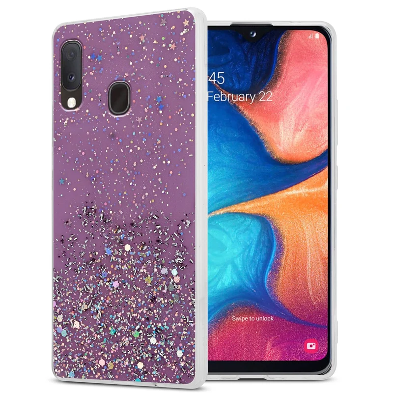 Cadorabo Hülle kompatibel mit Samsung Galaxy A10e / A20e Schutzhülle aus flexiblem TPU Silikon mit funkelnden Glitter