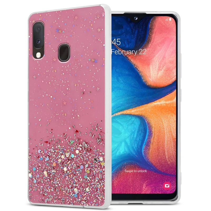 Cadorabo Hülle kompatibel mit Samsung Galaxy A10e / A20e Schutzhülle aus flexiblem TPU Silikon mit funkelnden Glitter