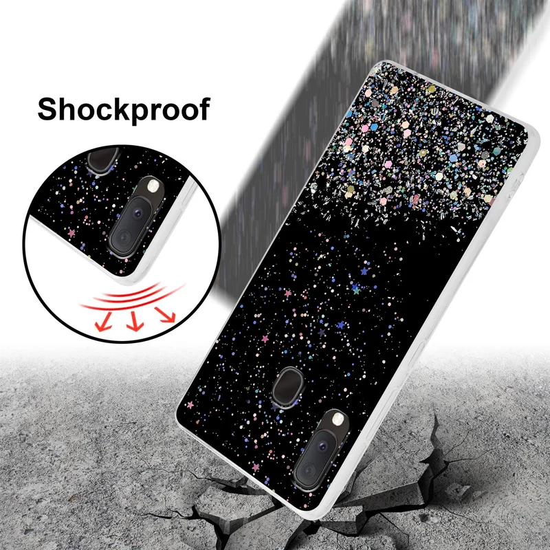Cadorabo Hülle kompatibel mit Samsung Galaxy A10e / A20e Schutzhülle aus flexiblem TPU Silikon mit funkelnden Glitter