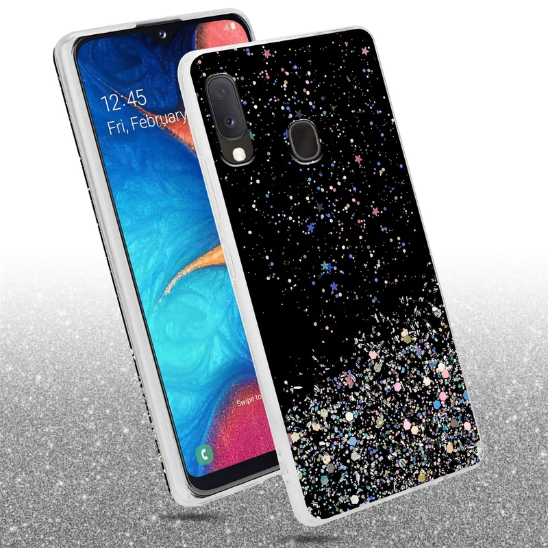 Cadorabo Hülle kompatibel mit Samsung Galaxy A10e / A20e Schutzhülle aus flexiblem TPU Silikon mit funkelnden Glitter
