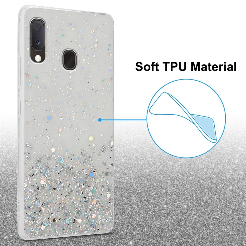 Cadorabo Hülle kompatibel mit Samsung Galaxy A10e / A20e Schutzhülle aus flexiblem TPU Silikon mit funkelnden Glitter