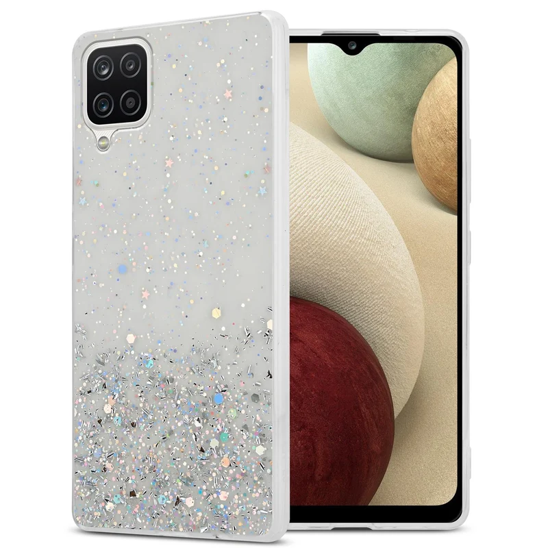 Cadorabo Hülle kompatibel mit Samsung Galaxy A12 / M12 Schutzhülle aus flexiblem TPU Silikon mit funkelnden Glitter