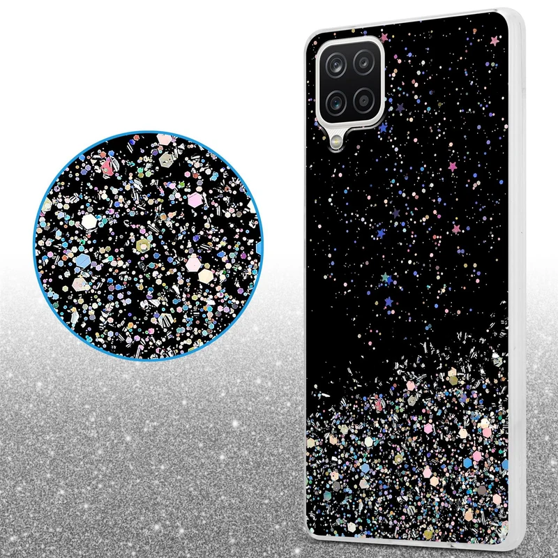 Cadorabo Hülle kompatibel mit Samsung Galaxy A12 / M12 Schutzhülle aus flexiblem TPU Silikon mit funkelnden Glitter