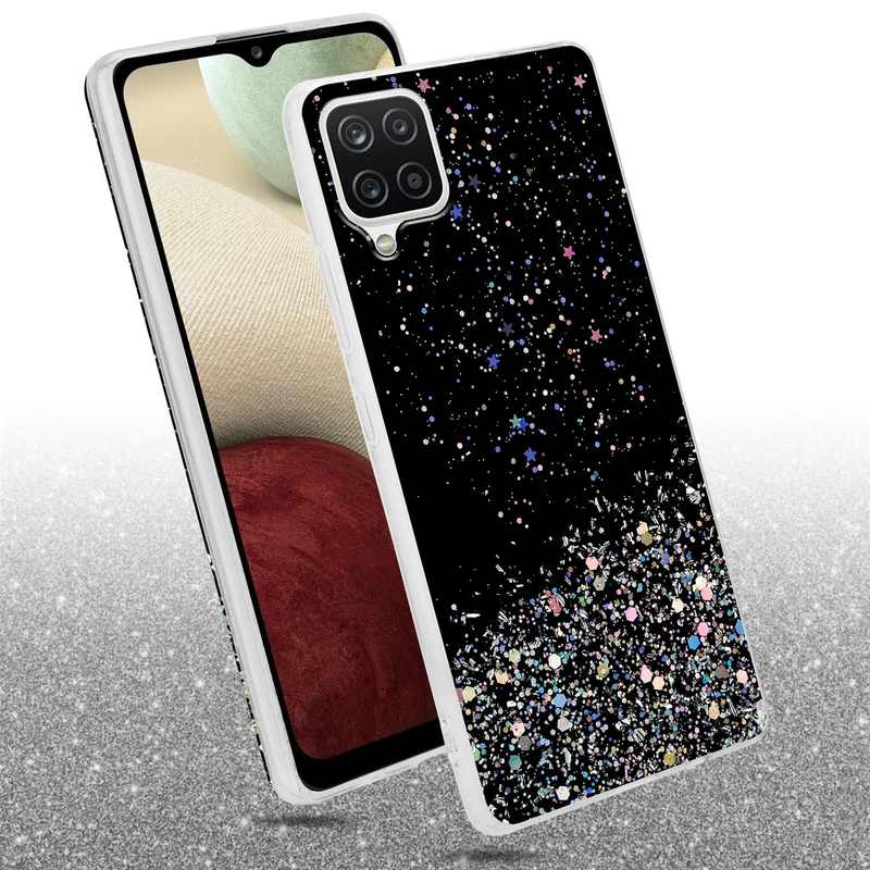Cadorabo Hülle kompatibel mit Samsung Galaxy A12 / M12 Schutzhülle aus flexiblem TPU Silikon mit funkelnden Glitter