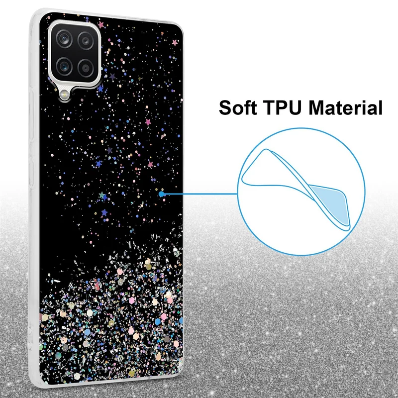 Cadorabo Hülle kompatibel mit Samsung Galaxy A12 / M12 Schutzhülle aus flexiblem TPU Silikon mit funkelnden Glitter