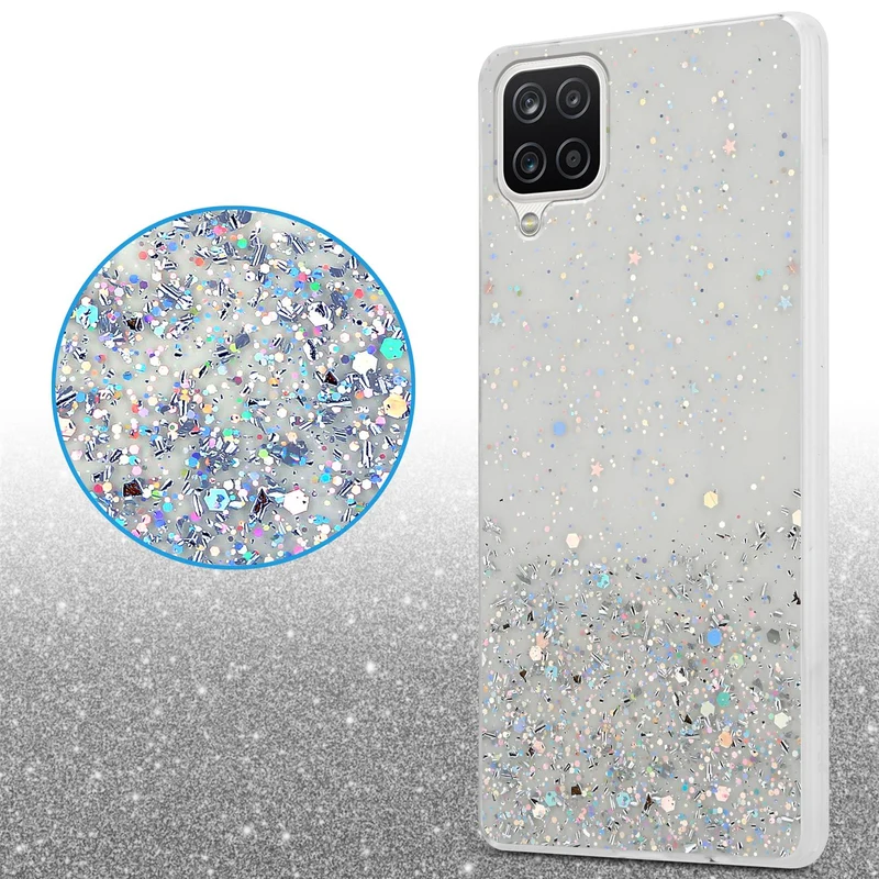 Cadorabo Hülle kompatibel mit Samsung Galaxy A12 / M12 Schutzhülle aus flexiblem TPU Silikon mit funkelnden Glitter