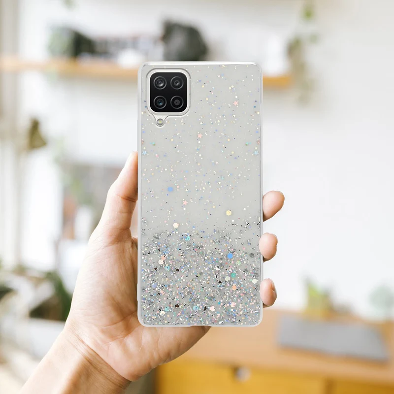 Cadorabo Hülle kompatibel mit Samsung Galaxy A12 / M12 Schutzhülle aus flexiblem TPU Silikon mit funkelnden Glitter