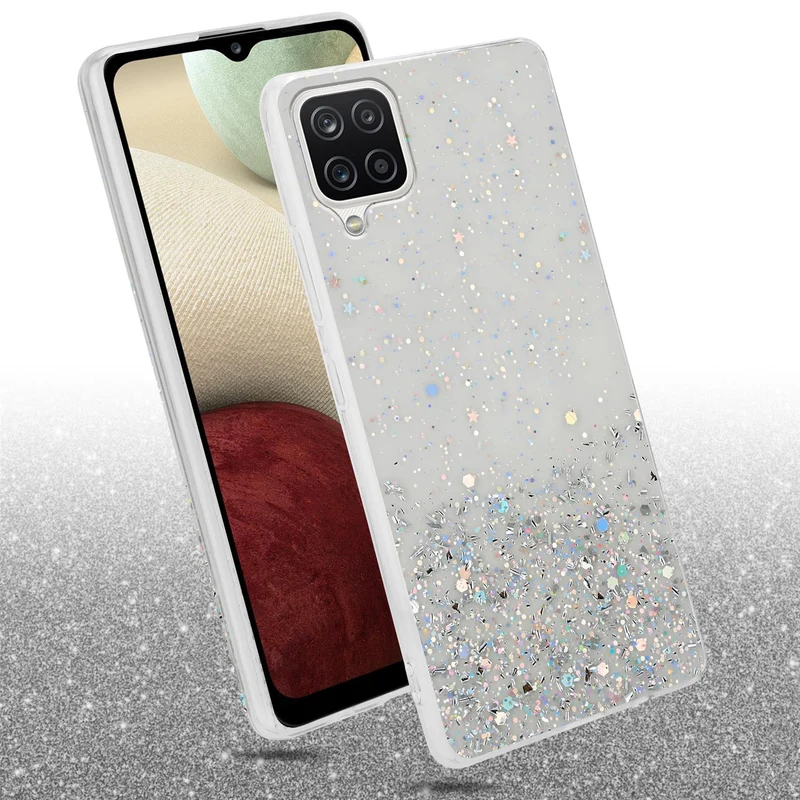 Cadorabo Hülle kompatibel mit Samsung Galaxy A12 / M12 Schutzhülle aus flexiblem TPU Silikon mit funkelnden Glitter