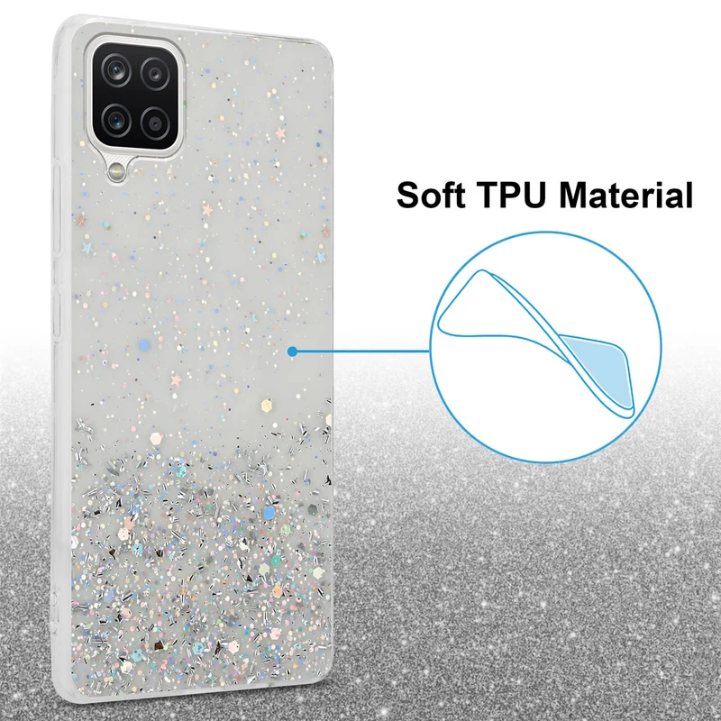 Cadorabo Hülle kompatibel mit Samsung Galaxy A12 / M12 Schutzhülle aus flexiblem TPU Silikon mit funkelnden Glitter