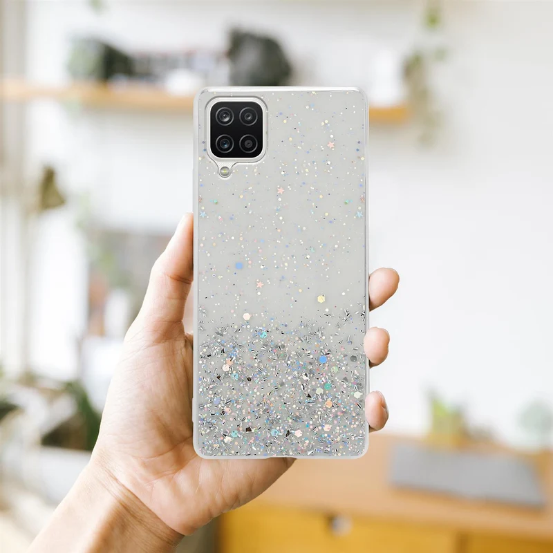 Cadorabo Hülle kompatibel mit Samsung Galaxy A12 / M12 Schutzhülle aus flexiblem TPU Silikon mit funkelnden Glitter