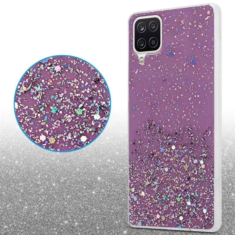 Cadorabo Hülle kompatibel mit Samsung Galaxy A12 / M12 Schutzhülle aus flexiblem TPU Silikon mit funkelnden Glitter