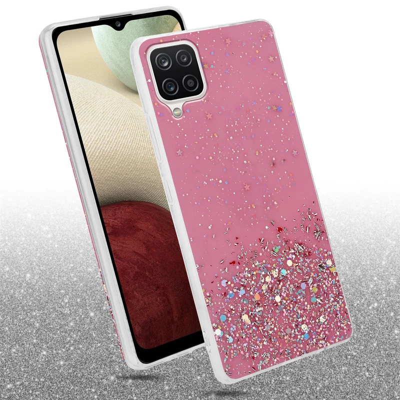 Cadorabo Hülle kompatibel mit Samsung Galaxy A12 / M12 Schutzhülle aus flexiblem TPU Silikon mit funkelnden Glitter