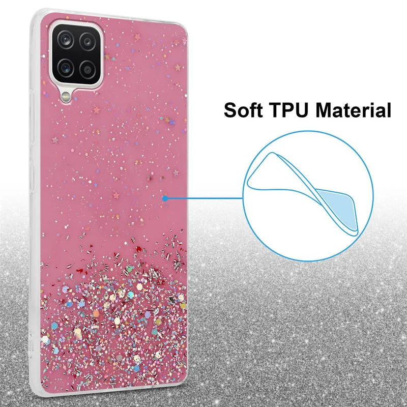Cadorabo Hülle kompatibel mit Samsung Galaxy A12 / M12 Schutzhülle aus flexiblem TPU Silikon mit funkelnden Glitter