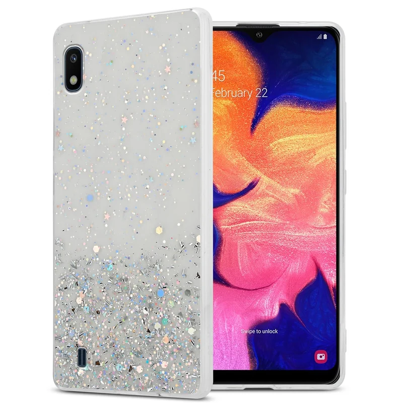 Cadorabo Hülle kompatibel mit Samsung Galaxy A10 / M10 Schutzhülle aus flexiblem TPU Silikon mit funkelnden Glitter