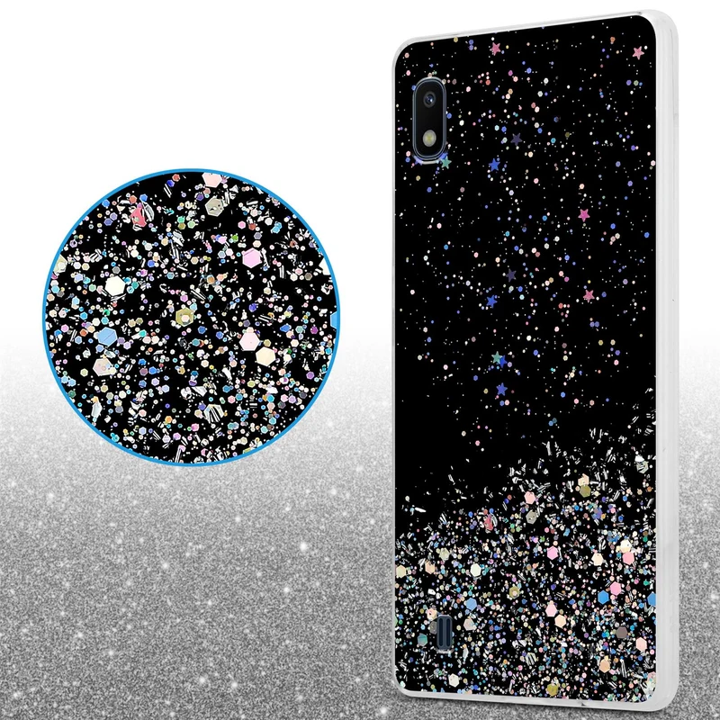 Cadorabo Hülle kompatibel mit Samsung Galaxy A10 / M10 Schutzhülle aus flexiblem TPU Silikon mit funkelnden Glitter