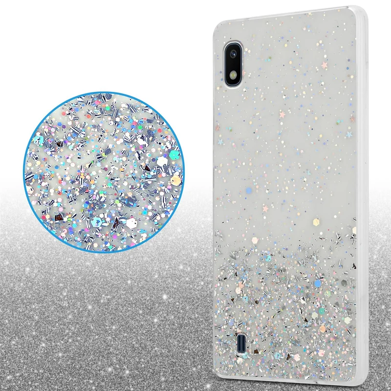 Cadorabo Hülle kompatibel mit Samsung Galaxy A10 / M10 Schutzhülle aus flexiblem TPU Silikon mit funkelnden Glitter