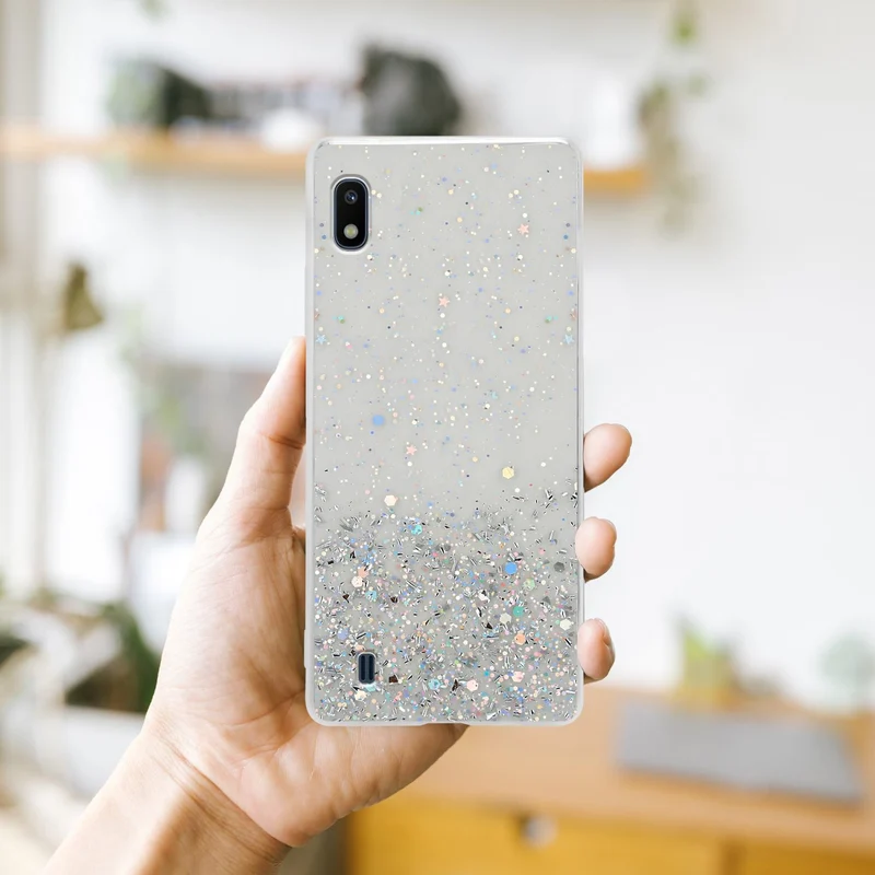 Cadorabo Hülle kompatibel mit Samsung Galaxy A10 / M10 Schutzhülle aus flexiblem TPU Silikon mit funkelnden Glitter