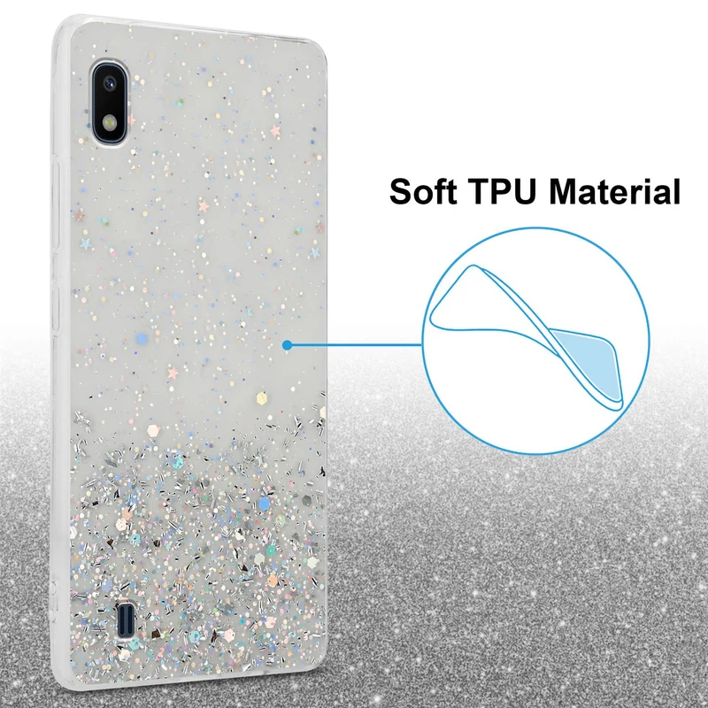 Cadorabo Hülle kompatibel mit Samsung Galaxy A10 / M10 Schutzhülle aus flexiblem TPU Silikon mit funkelnden Glitter