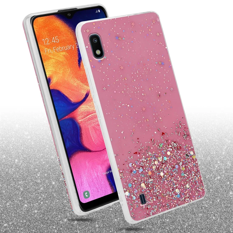 Cadorabo Hülle kompatibel mit Samsung Galaxy A10 / M10 Schutzhülle aus flexiblem TPU Silikon mit funkelnden Glitter