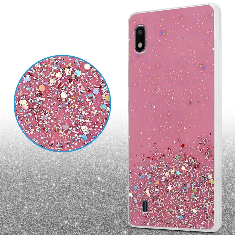 Cadorabo Hülle kompatibel mit Samsung Galaxy A10 / M10 Schutzhülle aus flexiblem TPU Silikon mit funkelnden Glitter
