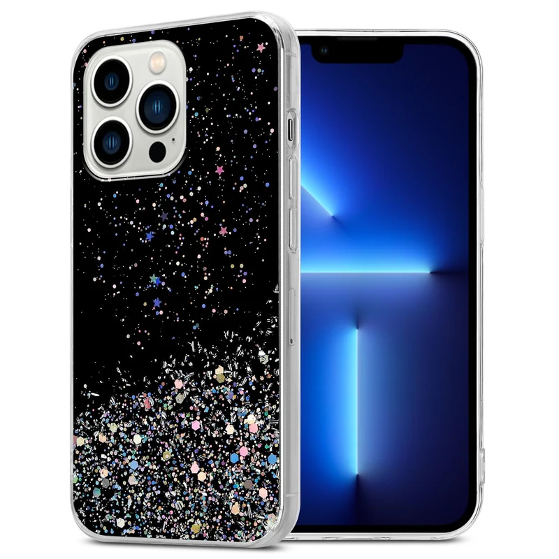Cadorabo Hülle kompatibel mit Apple iPhone 13 PRO MAX Schutzhülle aus flexiblem TPU Silikon mit funkelnden Glitter