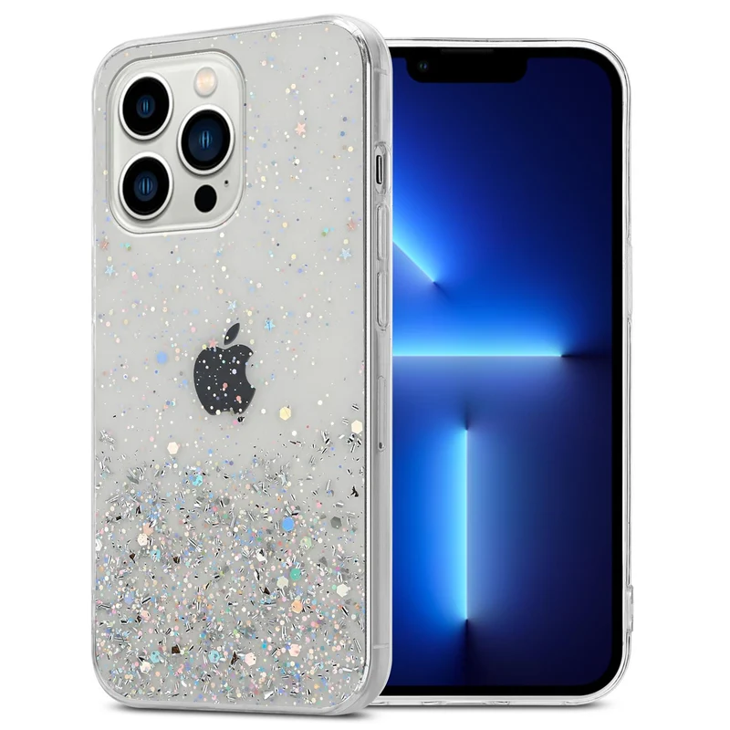 Cadorabo Hülle kompatibel mit Apple iPhone 13 PRO Schutzhülle aus flexiblem TPU Silikon mit funkelnden Glitter