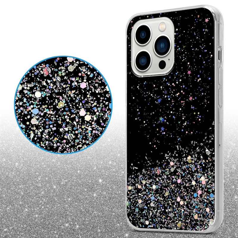 Cadorabo Hülle kompatibel mit Apple iPhone 13 PRO Schutzhülle aus flexiblem TPU Silikon mit funkelnden Glitter