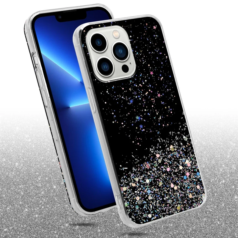 Cadorabo Hülle kompatibel mit Apple iPhone 13 PRO Schutzhülle aus flexiblem TPU Silikon mit funkelnden Glitter