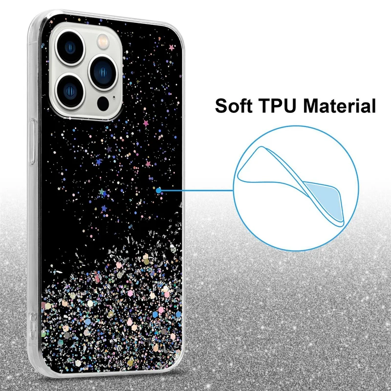 Cadorabo Hülle kompatibel mit Apple iPhone 13 PRO Schutzhülle aus flexiblem TPU Silikon mit funkelnden Glitter