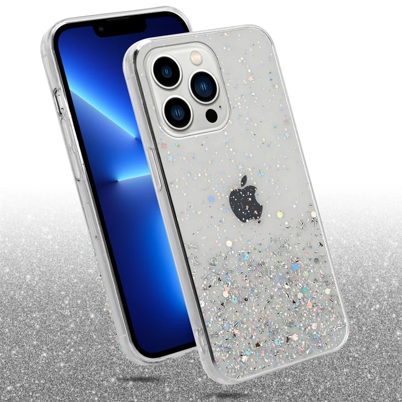 Cadorabo Hülle kompatibel mit Apple iPhone 13 PRO Schutzhülle aus flexiblem TPU Silikon mit funkelnden Glitter