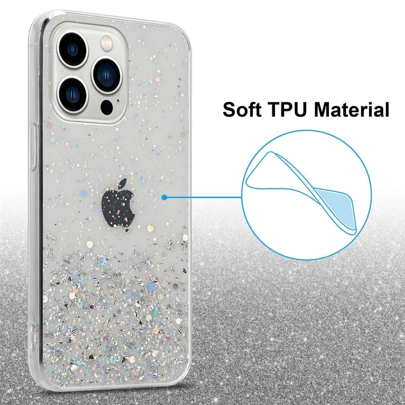 Cadorabo Hülle kompatibel mit Apple iPhone 13 PRO Schutzhülle aus flexiblem TPU Silikon mit funkelnden Glitter