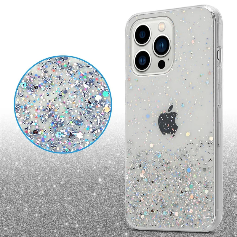 Cadorabo Hülle kompatibel mit Apple iPhone 13 PRO Schutzhülle aus flexiblem TPU Silikon mit funkelnden Glitter