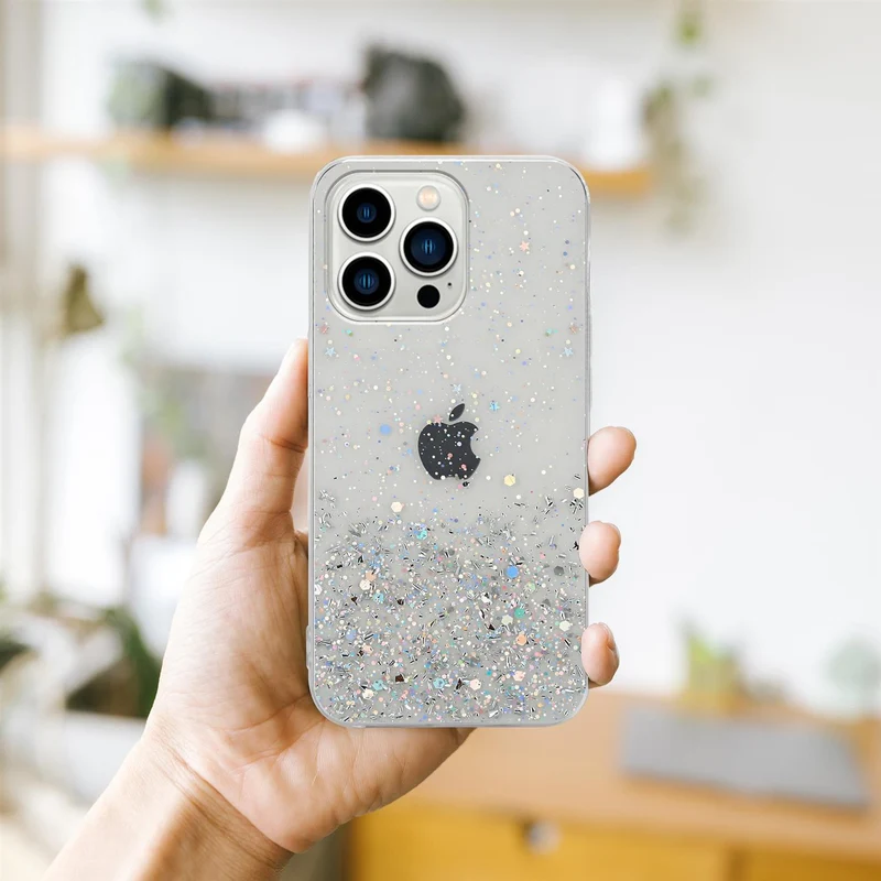 Cadorabo Hülle kompatibel mit Apple iPhone 13 PRO Schutzhülle aus flexiblem TPU Silikon mit funkelnden Glitter