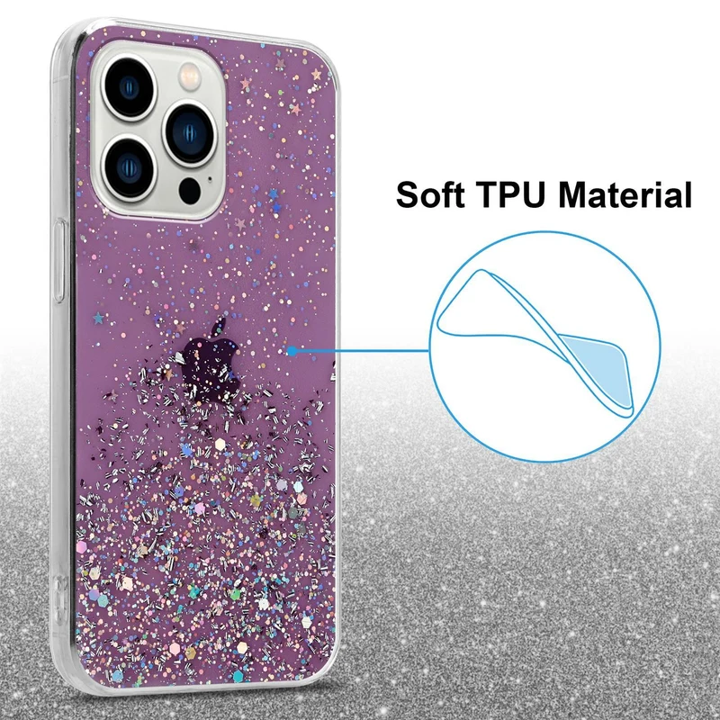 Cadorabo Hülle kompatibel mit Apple iPhone 13 PRO Schutzhülle aus flexiblem TPU Silikon mit funkelnden Glitter