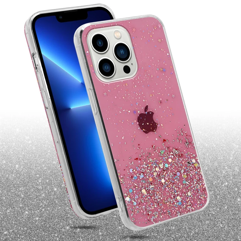 Cadorabo Hülle kompatibel mit Apple iPhone 13 PRO Schutzhülle aus flexiblem TPU Silikon mit funkelnden Glitter