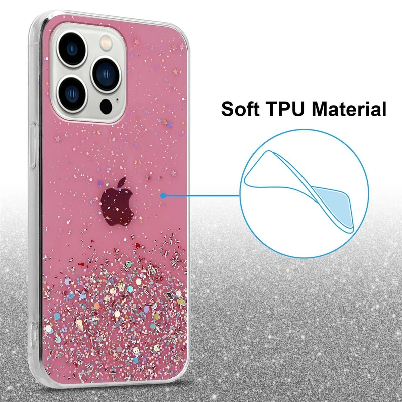 Cadorabo Hülle kompatibel mit Apple iPhone 13 PRO Schutzhülle aus flexiblem TPU Silikon mit funkelnden Glitter