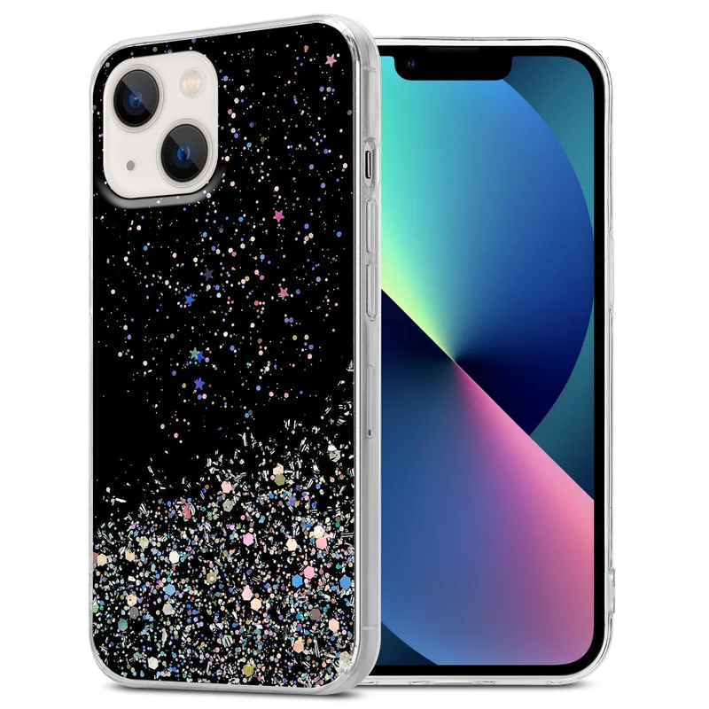 Cadorabo Hülle kompatibel mit Apple iPhone 13 MINI Schutzhülle aus flexiblem TPU Silikon mit funkelnden Glitter